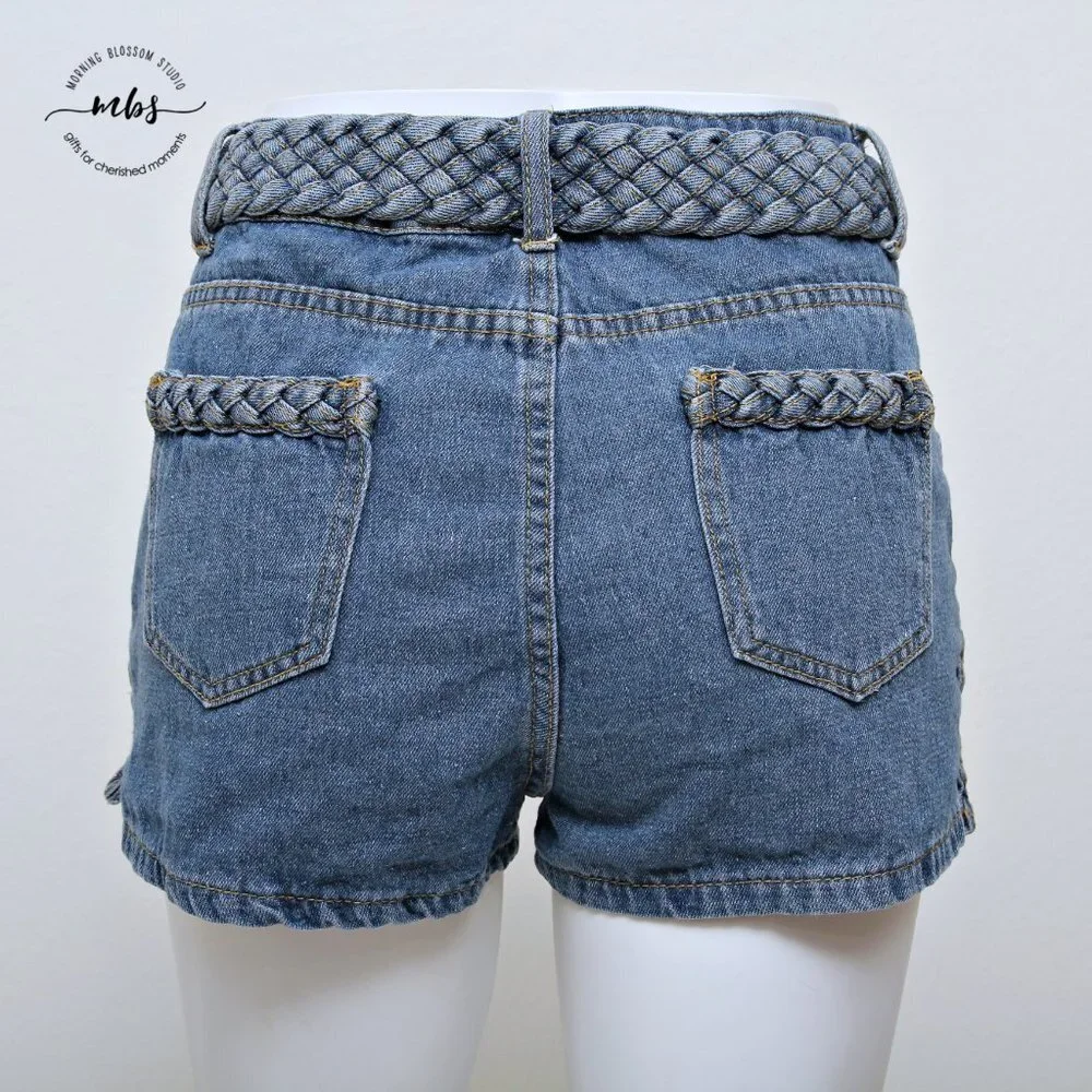 Superdown at Revolve Angeline Braided Mid‎ Rise Cotton Denim Shorts